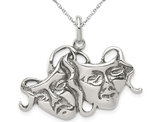 Antiqued Comedy/Tragedy Charm Pendant Necklace in Sterling Silver with Chain